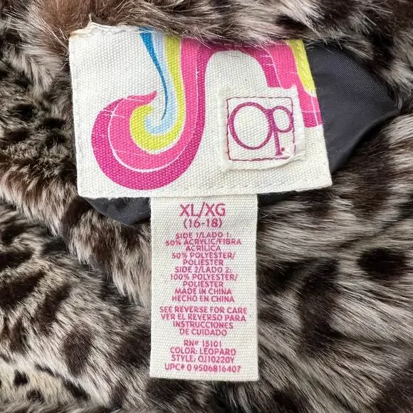 VTG OP Ocean Pacific Faux Fur‎ Animal Print Full Zip Reversible Hooded Jacket XL - Picture 7 of 14